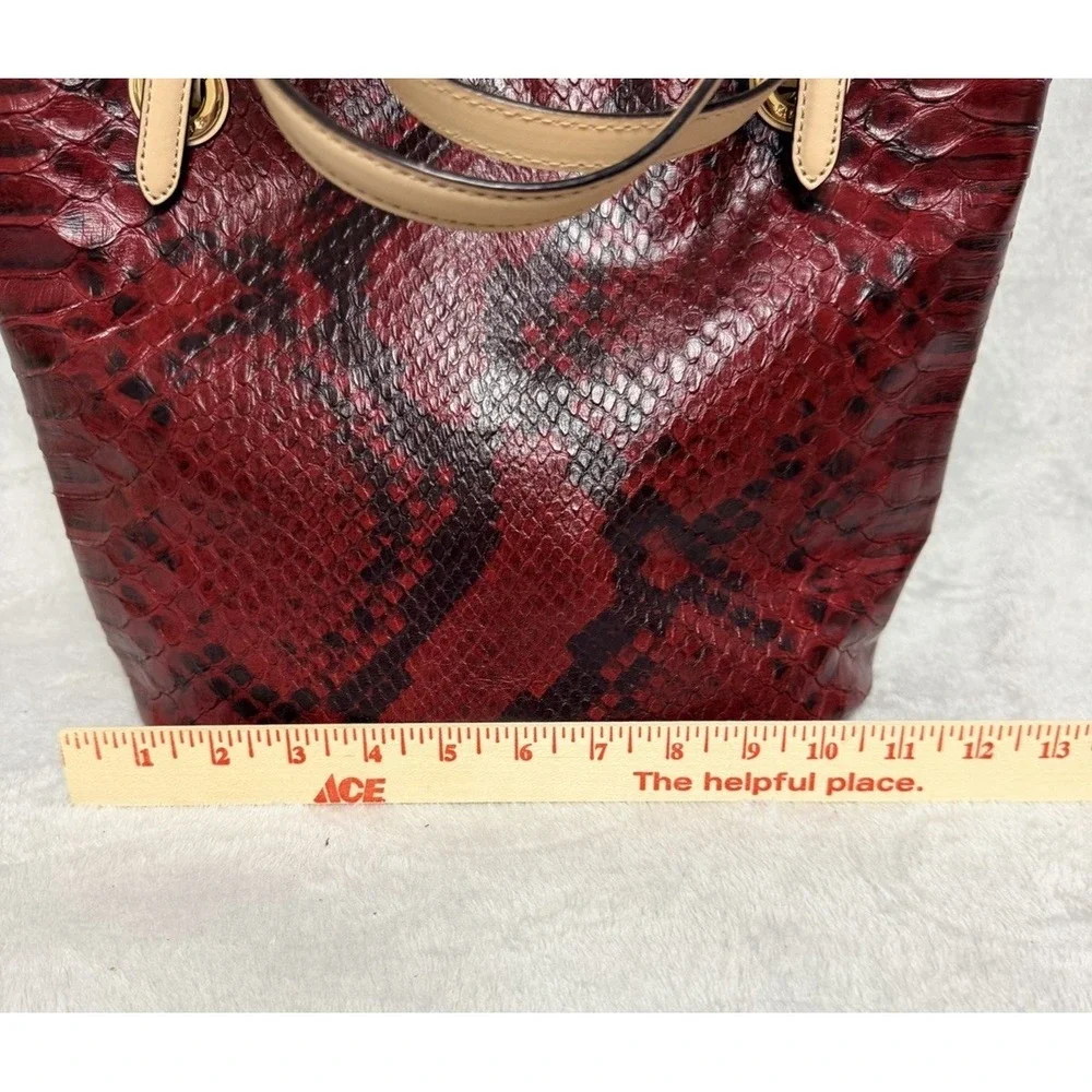 Michael Kors Jet Set Red Python Leather Tote Shoulder Bag Purse Snakeskin - Picture 4 of 7